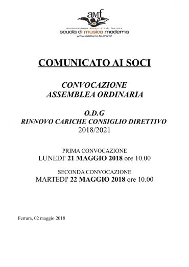 COMUNICATO AI SOCI: CONVOCAZIONE ASSEMBLEA ORDINARIA